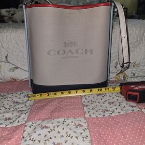 Coach Beige and Black Tote with Red Trim